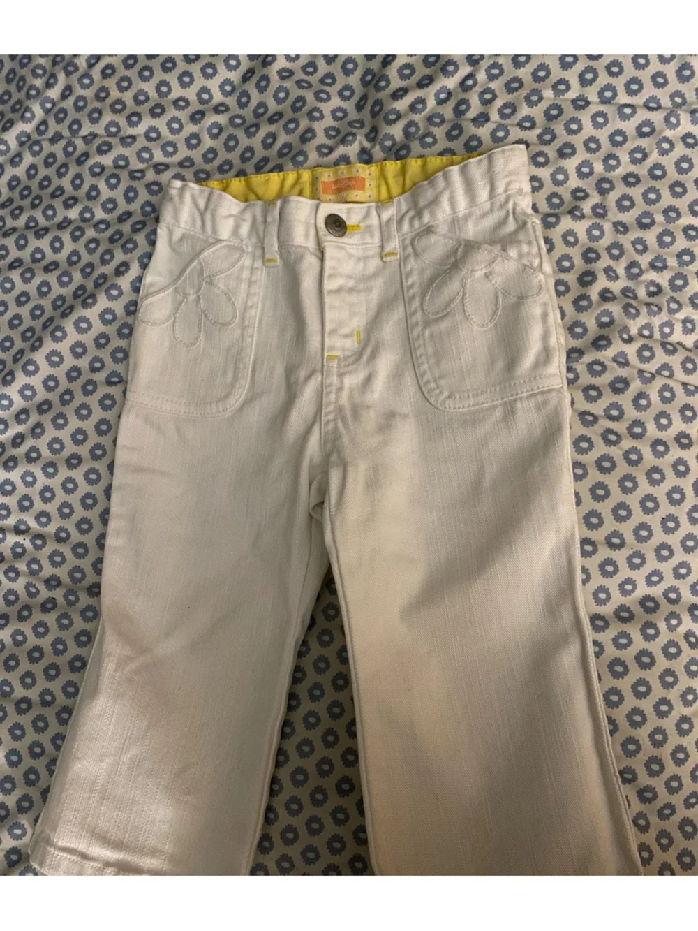 GAP White Kids Jeans with Yellow Waistband Accent